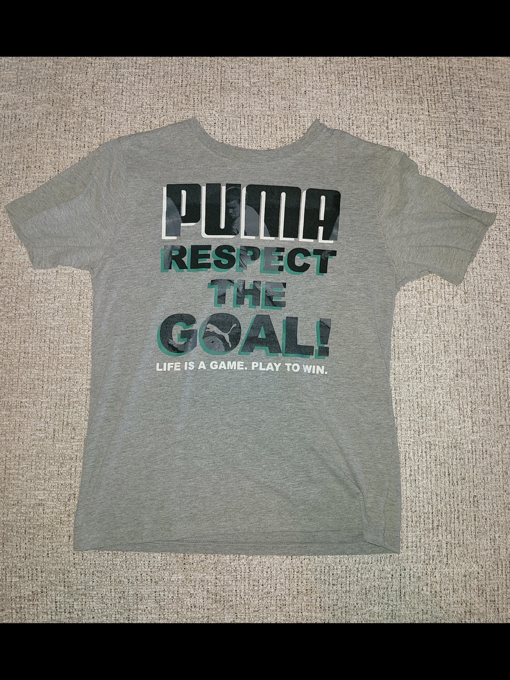 Puma Gray Graphic 'Respect The Goal' Tee with Green Accent